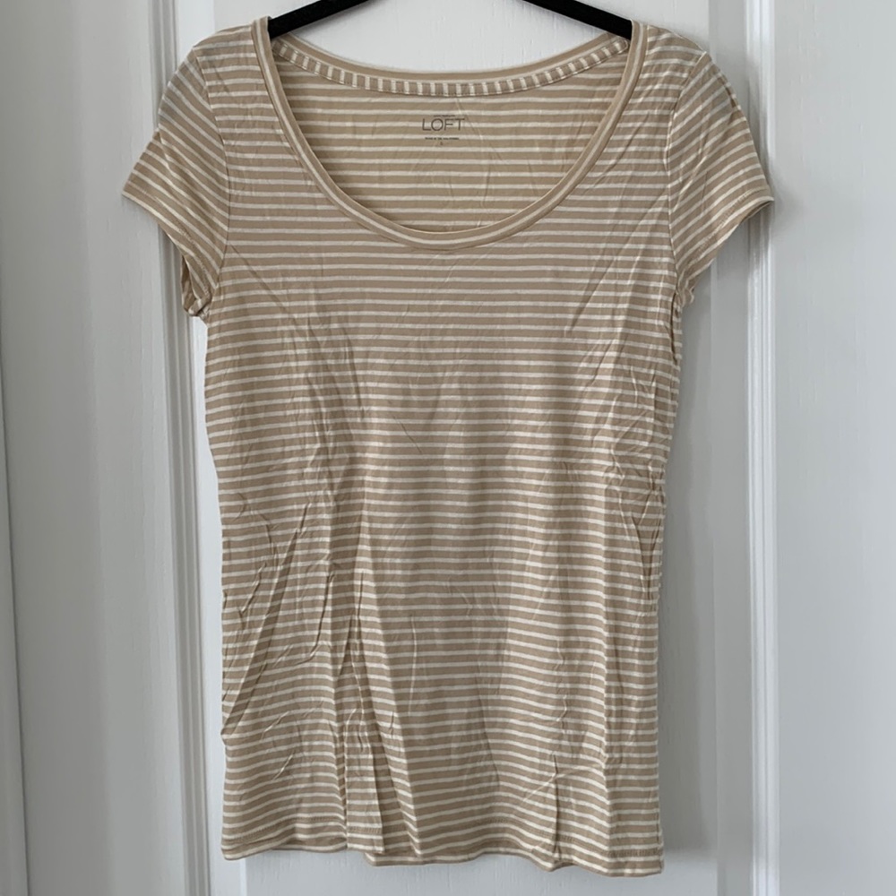 LOFT Scoop Neck Short Sleeves Striped Top Size Small